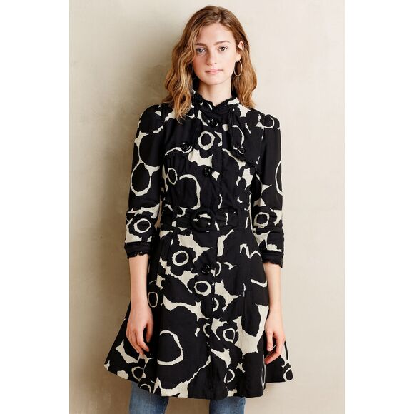 Anthropologie Leifsdottir Black Pattern Button Up Coat Jacket Women's Size Small - Picture 1 of 10